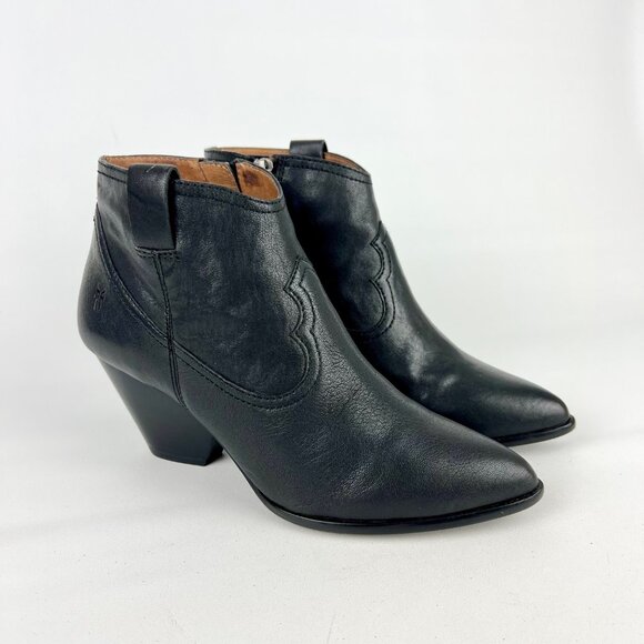 Frye Womens Reina Western Ankle Booties Black Leather Pointy Toe Boots size 9M - Picture 1 of 16